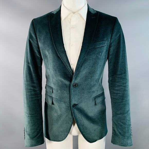 DRYKORN Size 40 Forest Green Corduroy Cotton Blend Peak Lapel Sport Coat - Picture 1 of 9